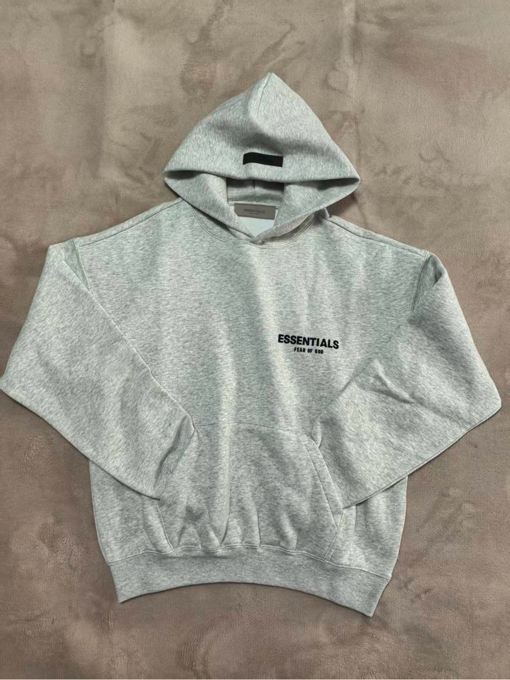 Essentials Light Gray Pullover Hoodie with Black Logo
